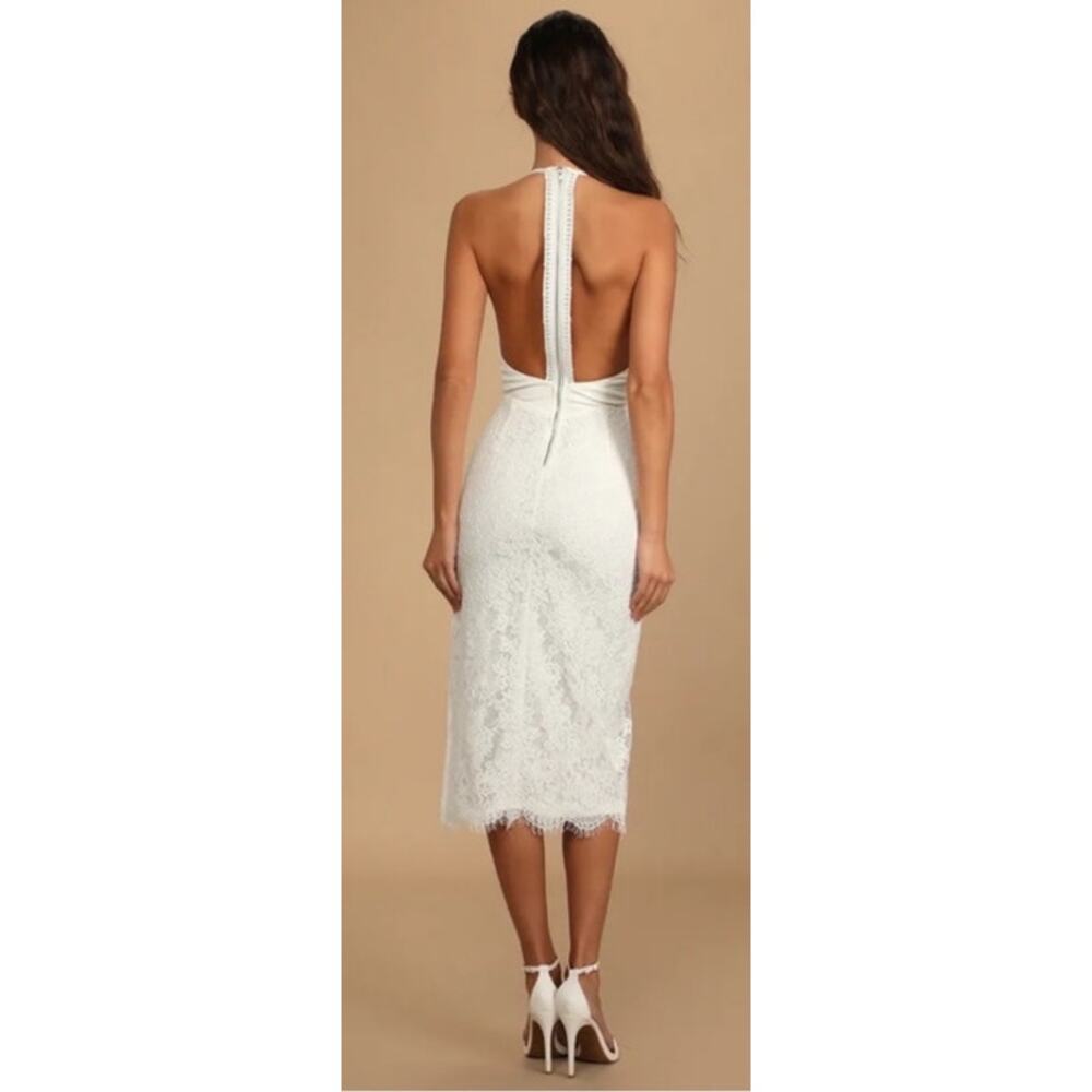Lulus Romantic Message White Lace Midi Dress XS Bridal Shower Wedding NWT - Picture 3 of 12